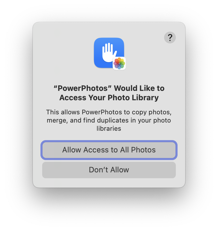 Photos access control permission prompt